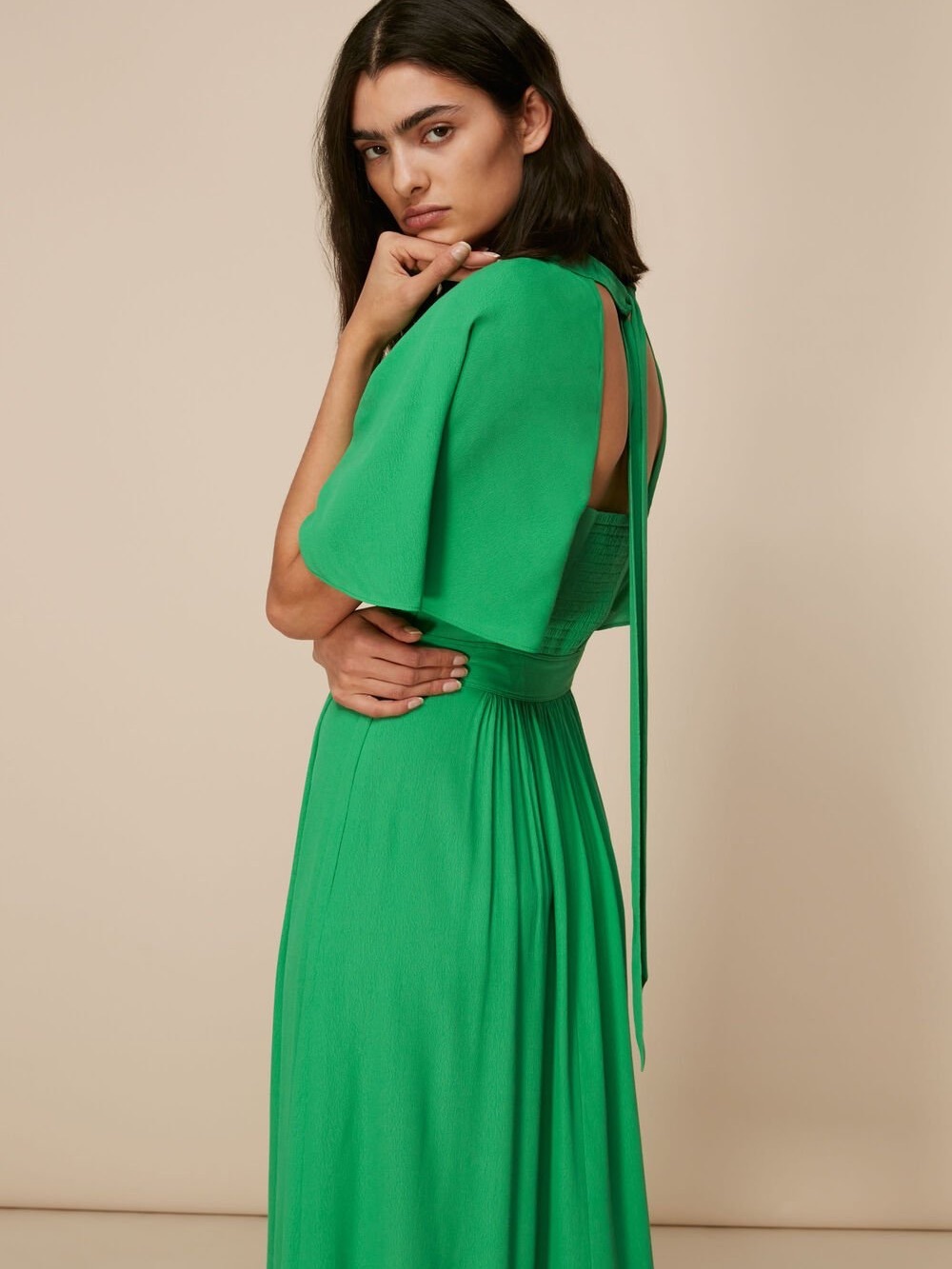Whistles Green Amelia Cape Sleeve Dress US 0 - Picture 3 of 7